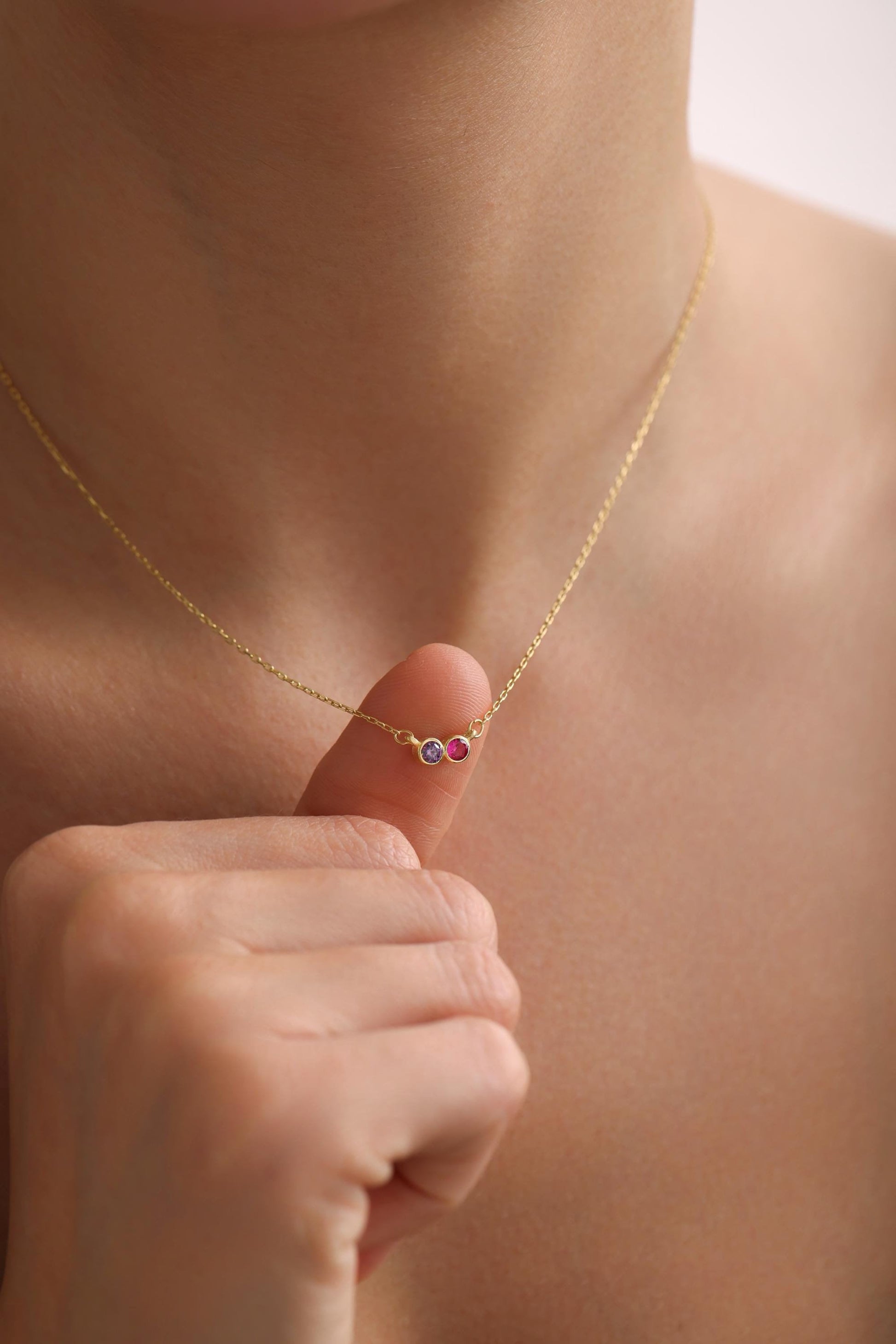 Customized Birthstone Necklace, 14K Gold Family Birthstone Jewelry, Mother's Day Gift