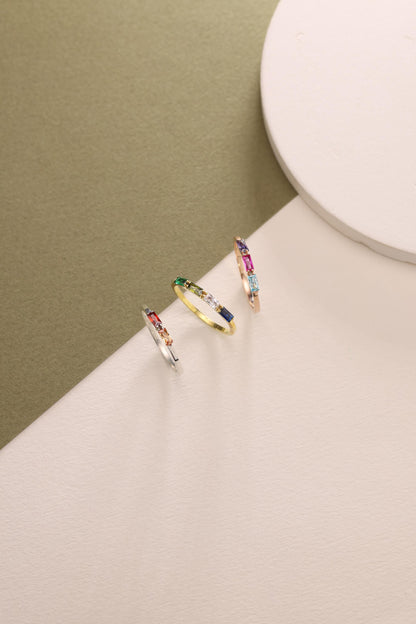Baguette Birthstone Ring, Family Birthstone Ring, Multi Birthstone Rings, Birthstone Jewelry,Mother's Day Gift, Stackable Ring, Gift For Mom
