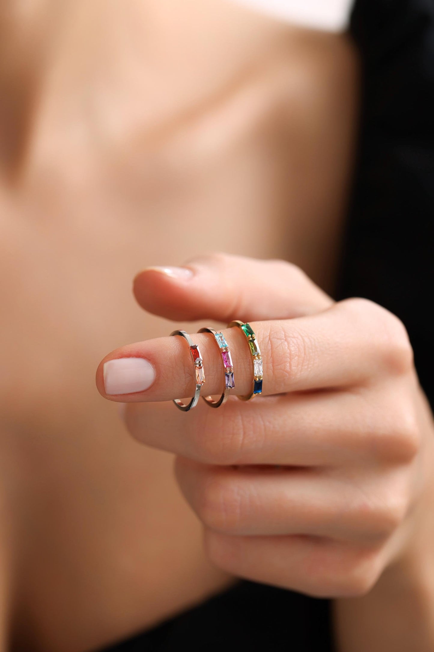 Baguette Birthstone Ring, Family Birthstone Ring, Multi Birthstone Rings, Birthstone Jewelry,Mother's Day Gift, Stackable Ring, Gift For Mom