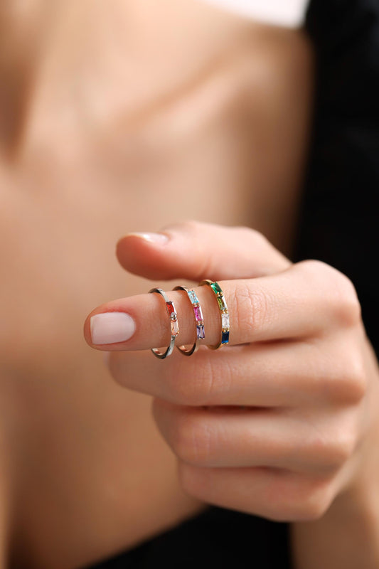 Baguette Birthstone Ring, Family Birthstone Ring, Multi Birthstone Rings, Birthstone Jewelry,Mother's Day Gift, Stackable Ring, Gift For Mom
