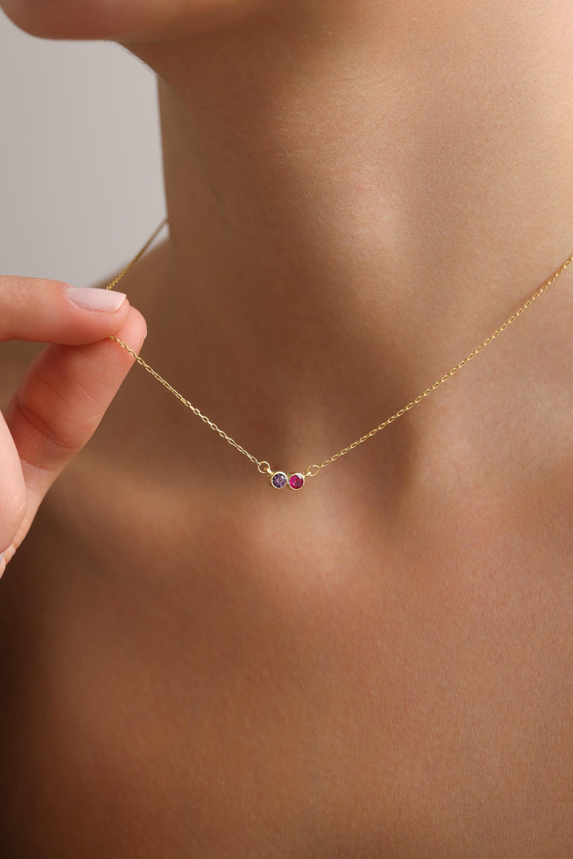 Customized Birthstone Necklace, 14K Gold Family Birthstone Jewelry, Mother's Day Gift