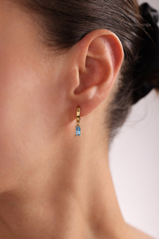 Baguette Birthstone Hoop Earrings: 925 Sterling Silver, Dainty Huggie Earrings