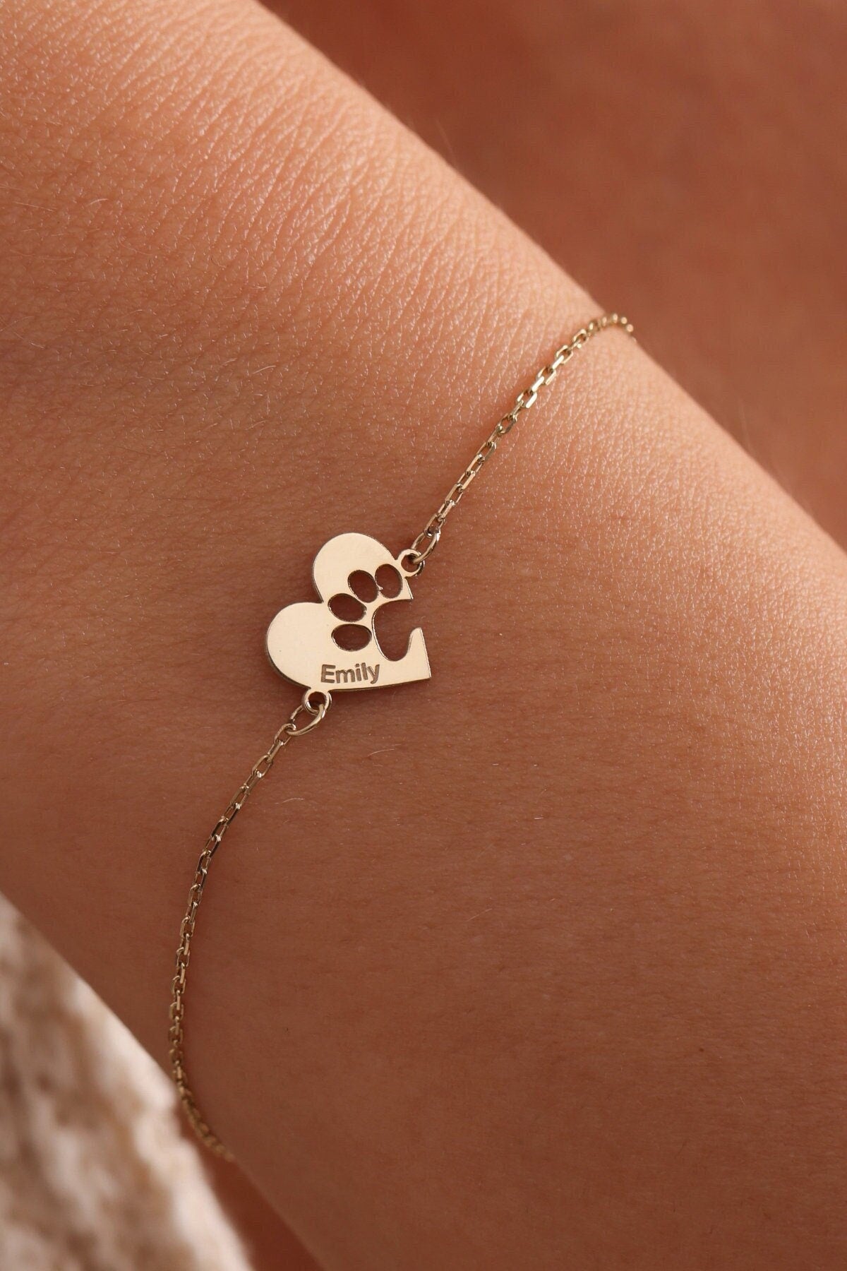 Personalized Paw Print Bracelet: Sterling Silver heart shapped Pet Memorial Gift