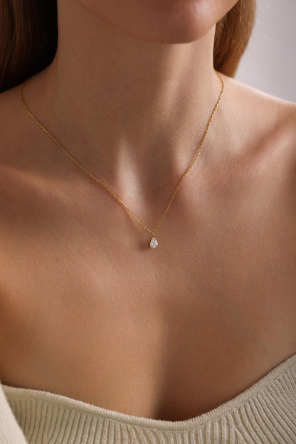 Teardrop Diamond Necklace ,Sterling Silver Diamond necklace, Minimalist Charm Necklace, Daily Wear Necklace for Women, Gift for Her