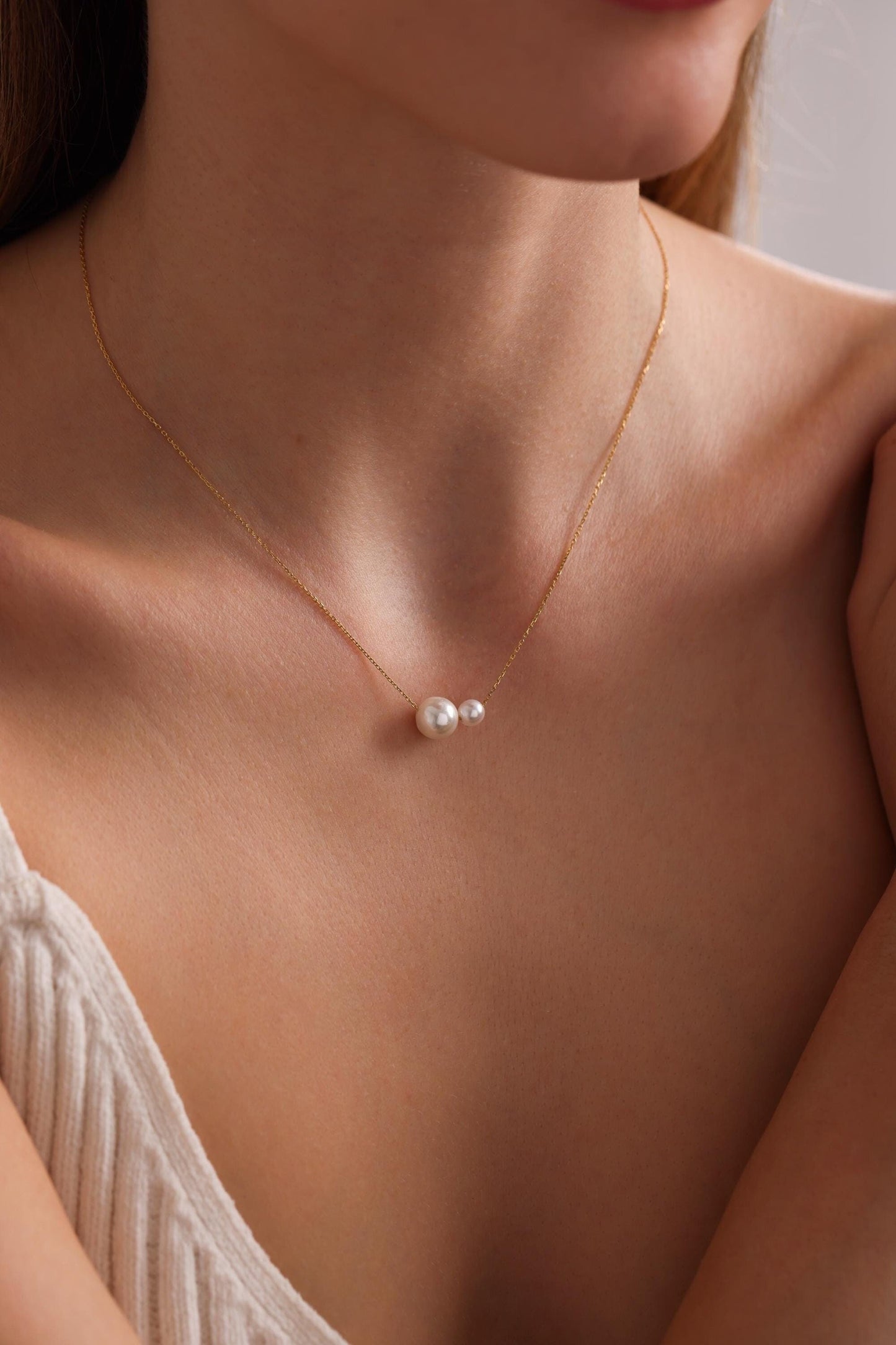 Dainty Freshwater Pearl Necklace: 18K Gold Plated Sterling Silver