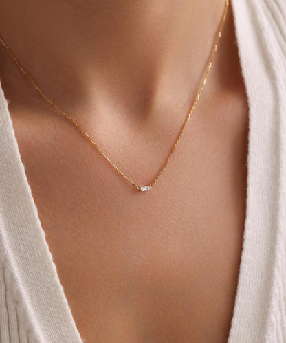 Baguette Diamond Necklace in Gold, Rose Gold, Sterling Silver