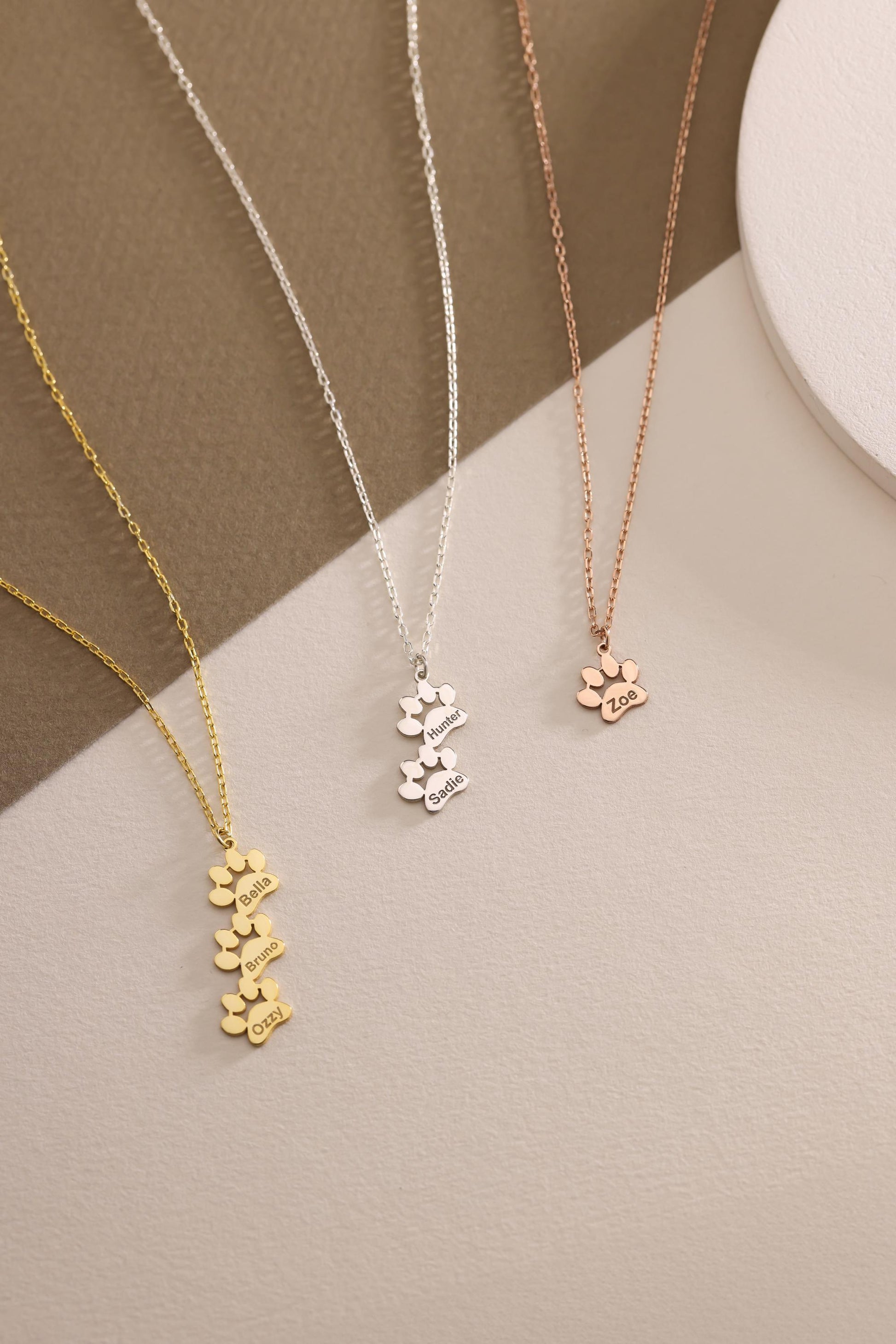 Engraved Paw Print Necklace, Personalized Tiny Dog Paw Necklace, 14K Gold Paw Necklace, Pet Jewelry