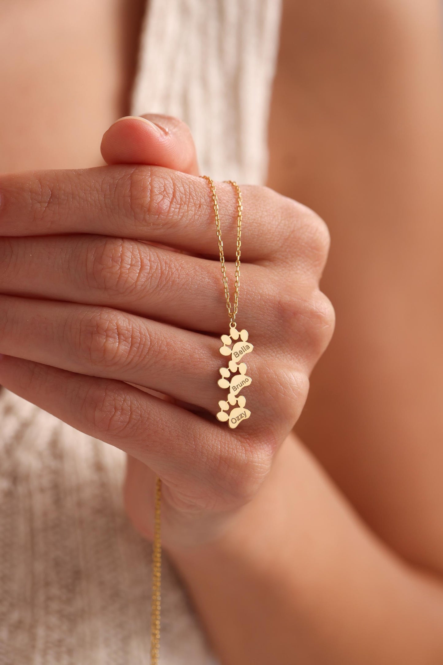 Engraved Paw Print Necklace, Personalized Tiny Dog Paw Necklace, 14K Gold Paw Necklace, Pet Jewelry