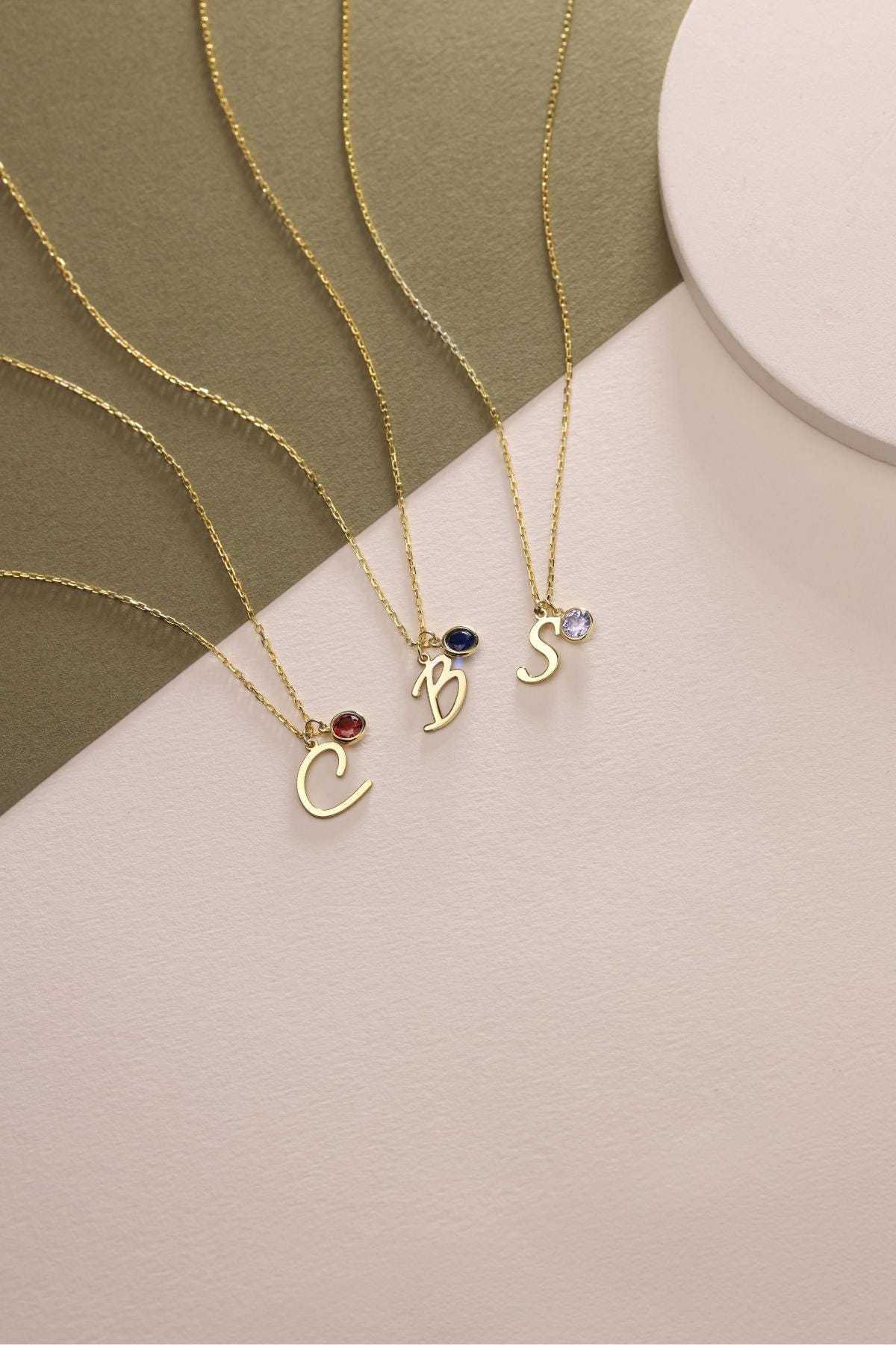 14K Gold Initial Necklace with Birthstone, Custom Initial Necklace, Personalized Necklace, Birthstone Necklace, Birthday Gift for Her