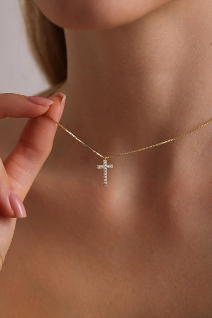 14k Gold Diamond Cross, Diamond Cross Necklace, Cross Necklace, Dainty Diamond Cross, Baptism Gift, Communion, Cross pendant
