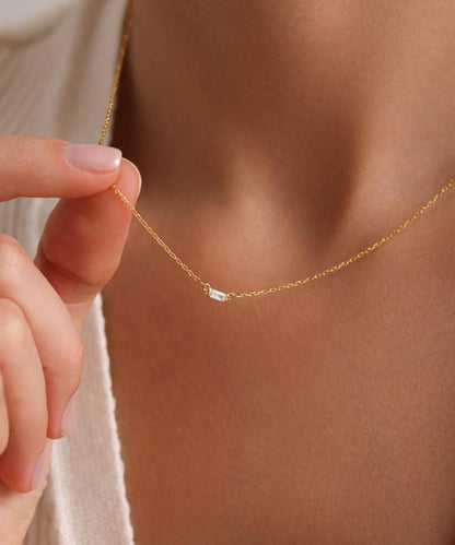 Baguette Diamond Necklace in Gold, Rose Gold, Sterling Silver