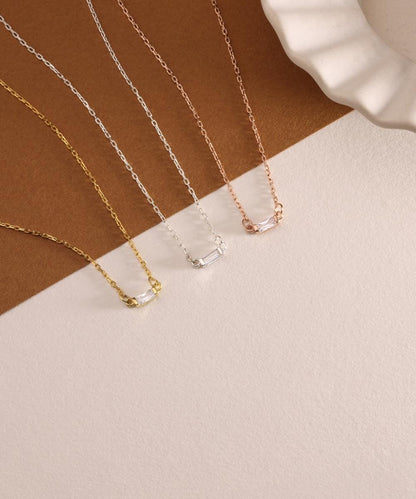 Baguette Diamond Necklace in Gold, Rose Gold, Sterling Silver