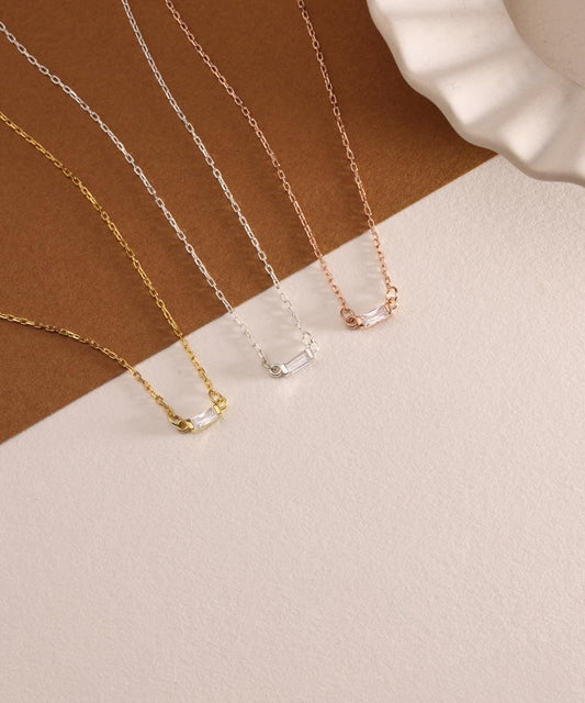 Baguette Diamond Necklace in Gold, Rose Gold, Sterling Silver