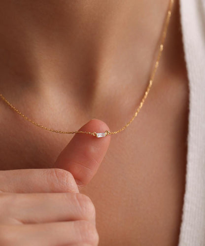 Baguette Diamond Necklace in Gold, Rose Gold, Sterling Silver