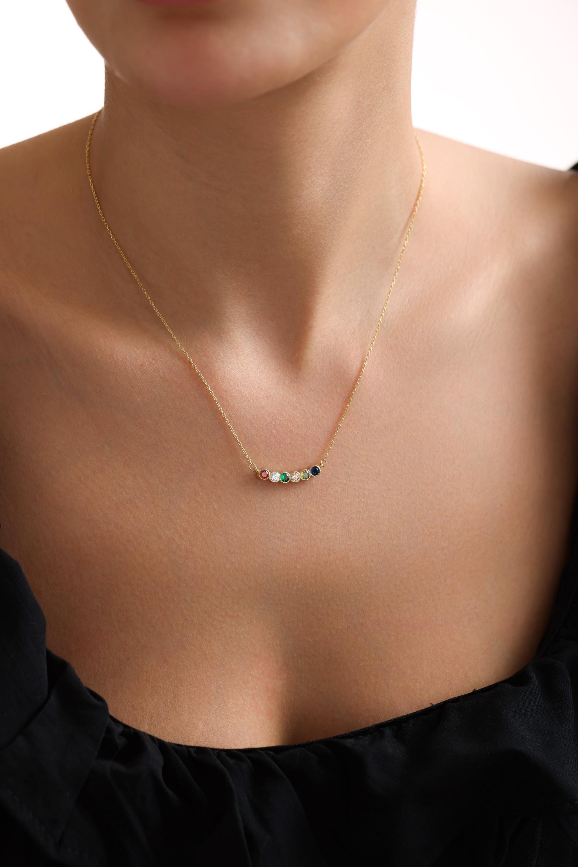Dainty 14K Gold Family Birthstone Necklace – Custom Personalized Jewelry