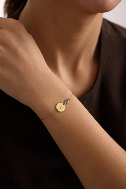 Custom Birthstone Initial Bracelet: Sterling Silver Friendship Jewelry, Bracelet with birthstone