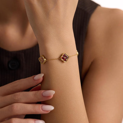 Minimalist Birthstone Clover Bracelet: Gold or Sterling Silver