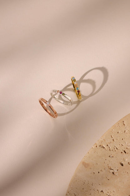 Personalized Birthstone Ring, Family Birthstone Ring,18k Gold Daily Ring, Anniversary Gift, Gift for Mom