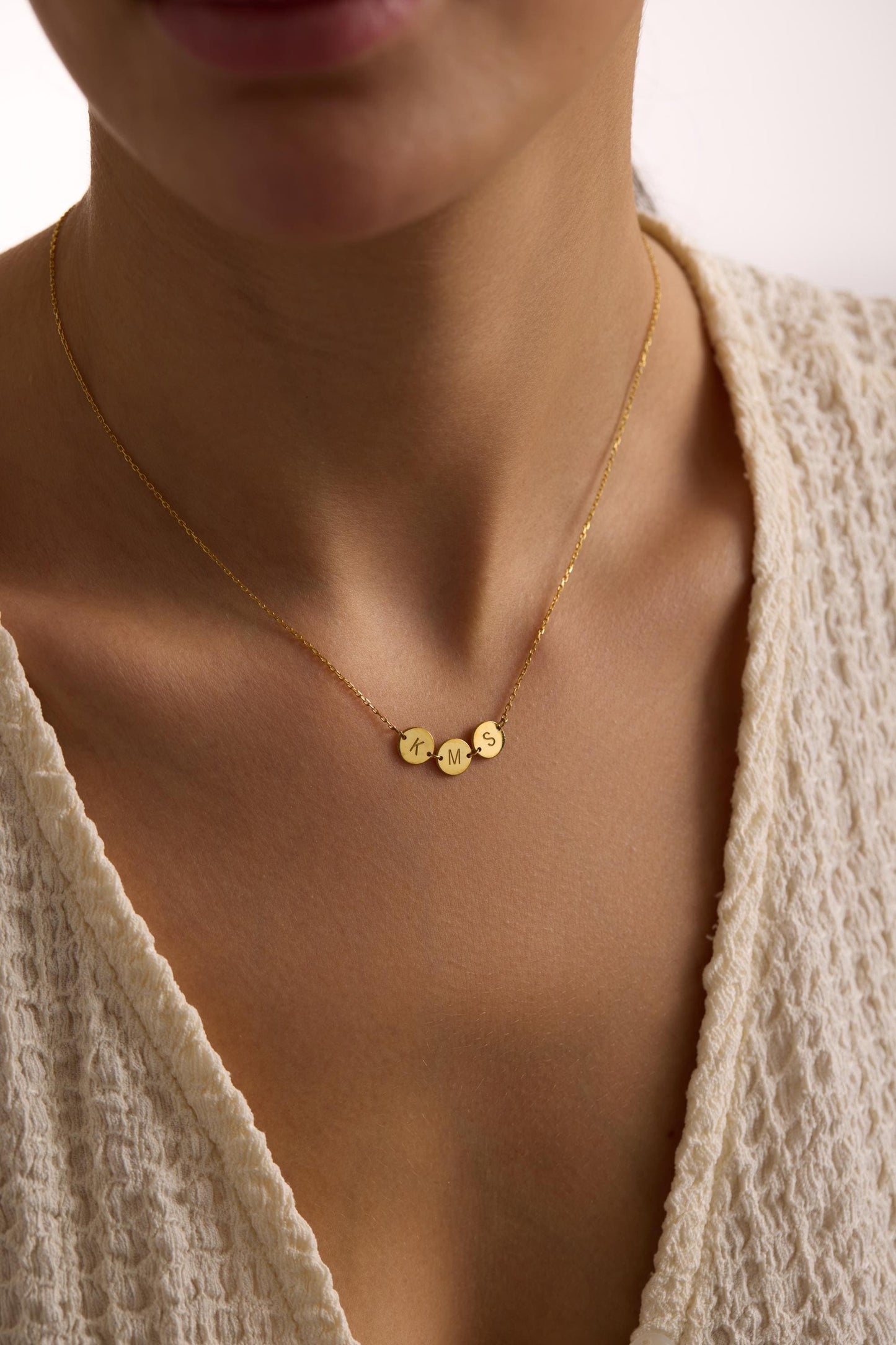 14K Gold Initial Discs Necklace, Tiny Disc Necklace, Monogram Necklace, Kids Initials Jewellery,Custom Coin Necklace, Birthday Gift for Her