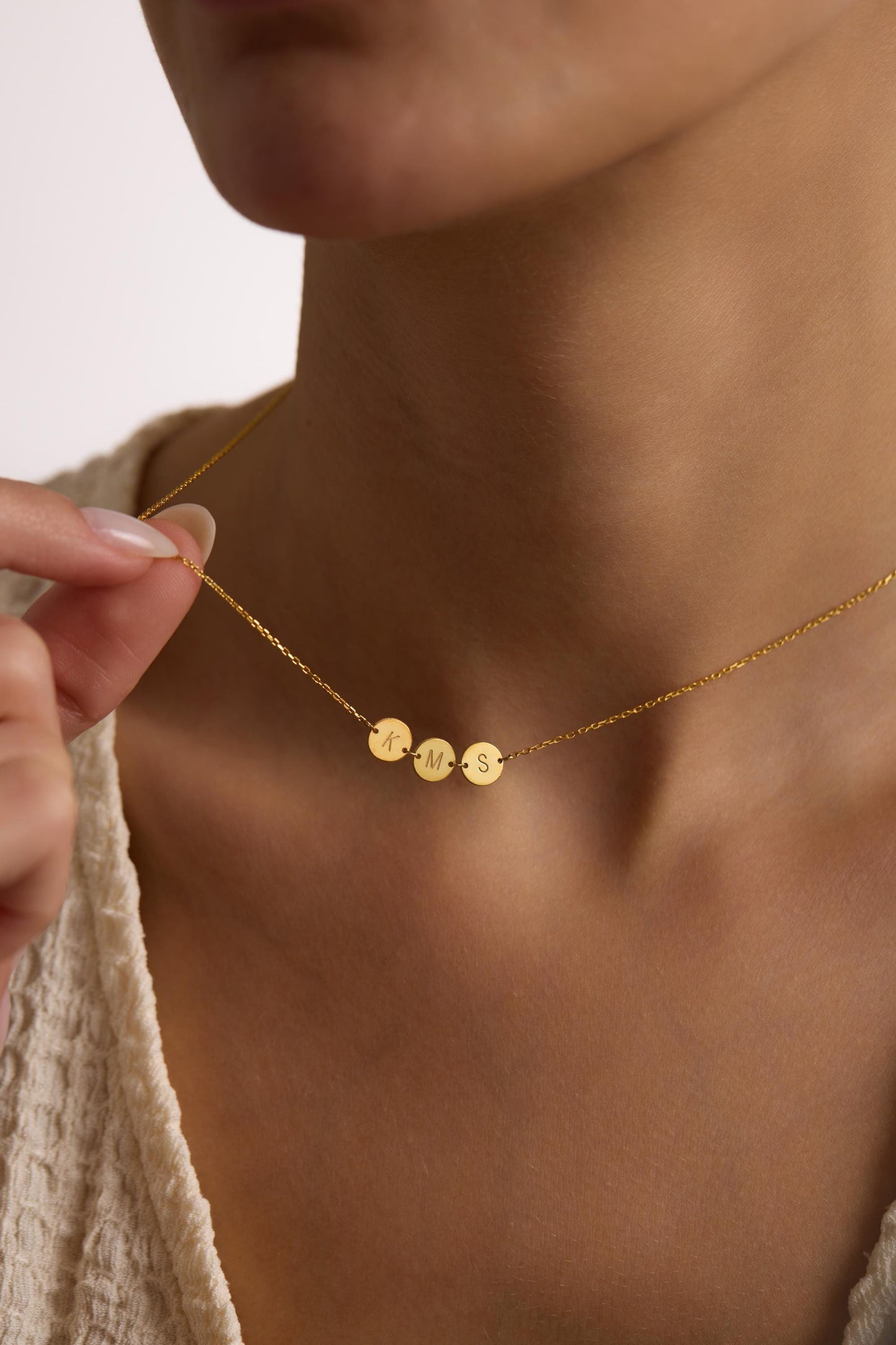 14K Gold Initial Discs Necklace, Tiny Disc Necklace, Monogram Necklace, Kids Initials Jewellery,Custom Coin Necklace, Birthday Gift for Her