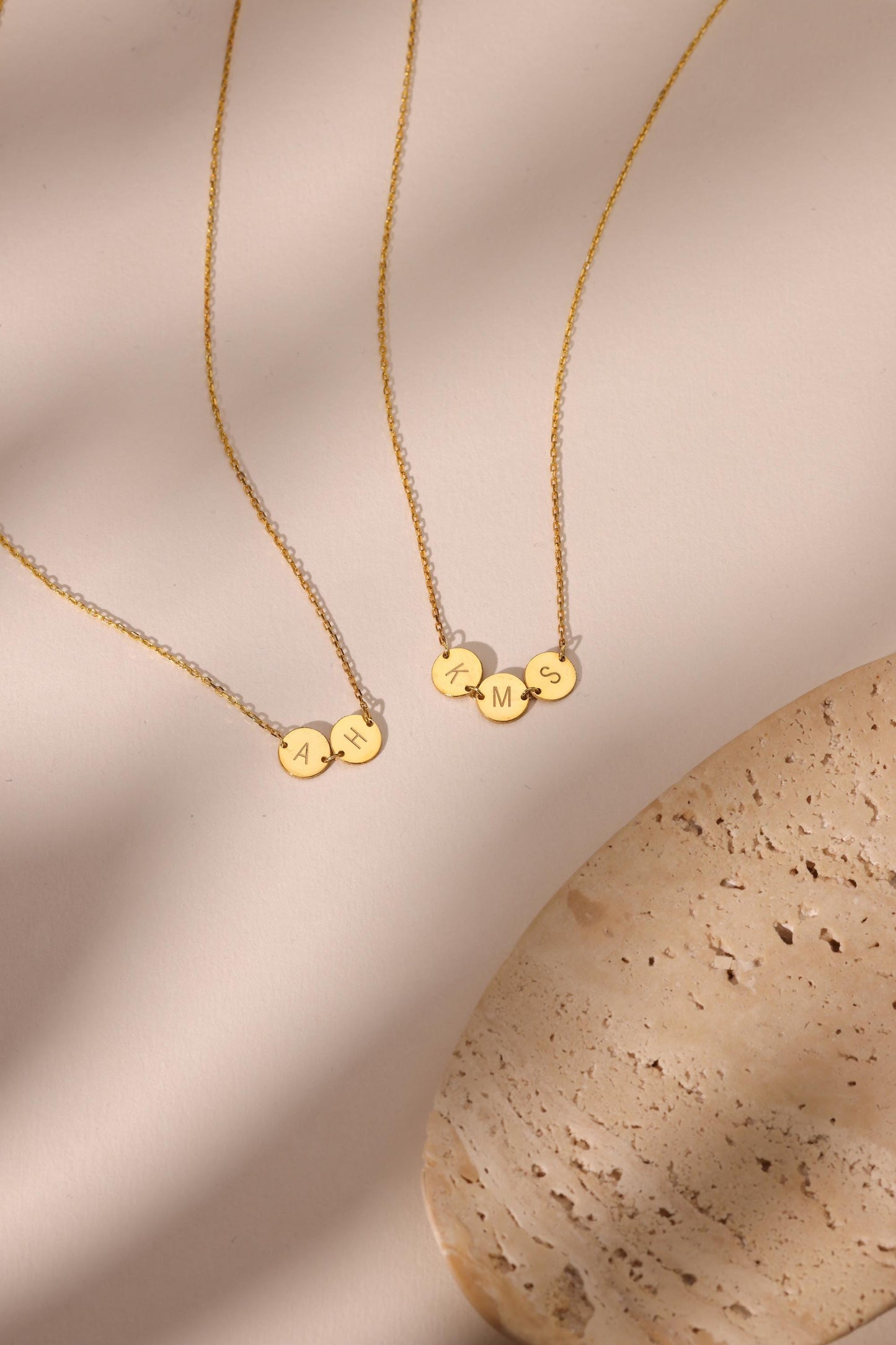 14K Gold Initial Discs Necklace, Tiny Disc Necklace, Monogram Necklace, Kids Initials Jewellery,Custom Coin Necklace, Birthday Gift for Her