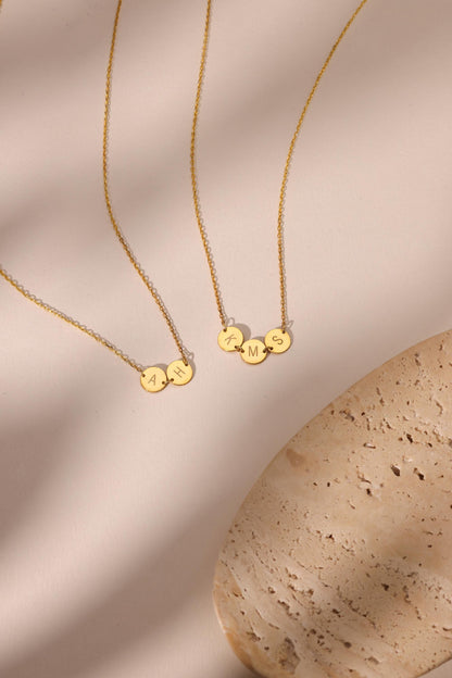 14K Gold Initial Discs Necklace, Tiny Disc Necklace, Monogram Necklace, Kids Initials Jewellery,Custom Coin Necklace, Birthday Gift for Her