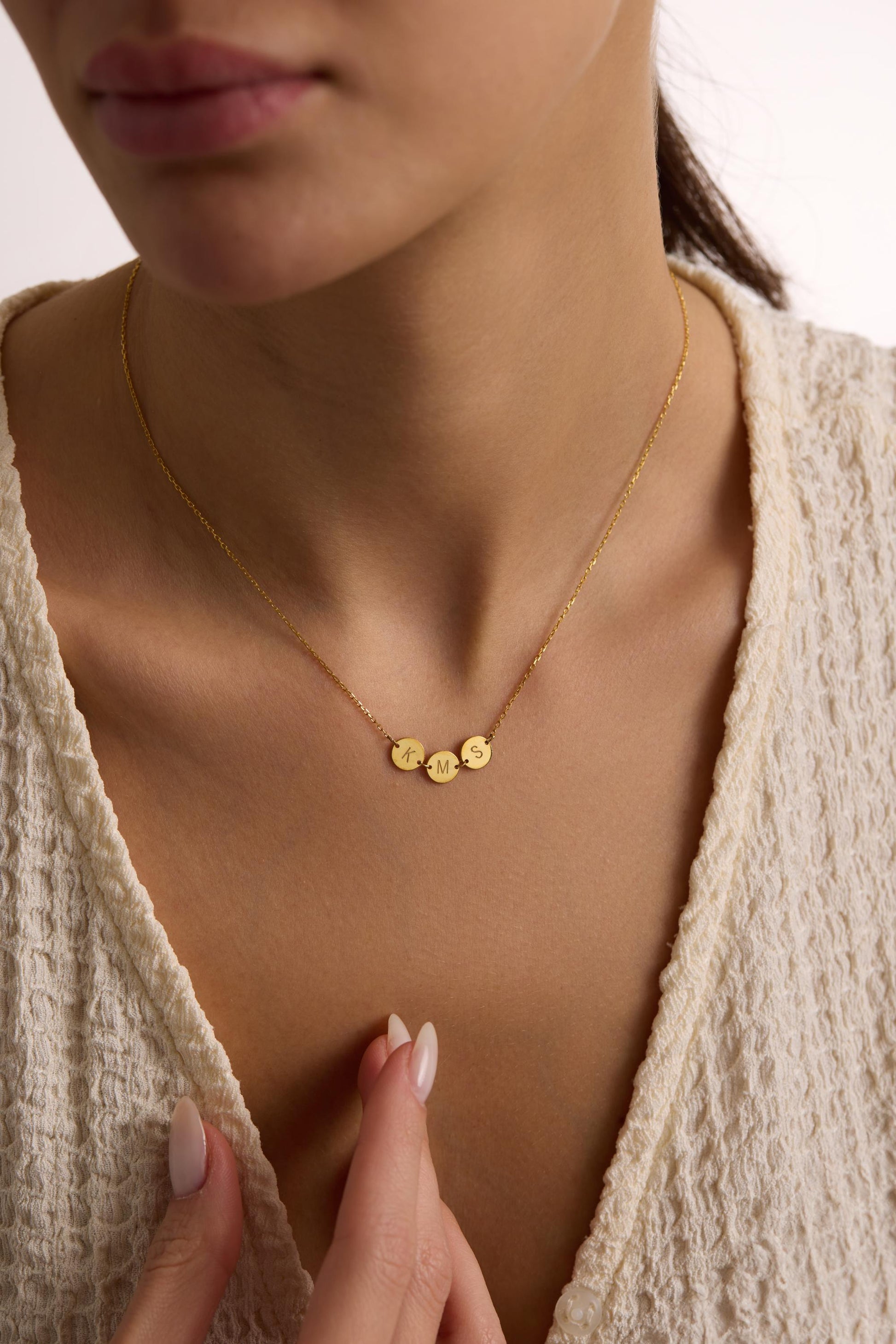 14K Gold Initial Discs Necklace, Tiny Disc Necklace, Monogram Necklace, Kids Initials Jewellery,Custom Coin Necklace, Birthday Gift for Her