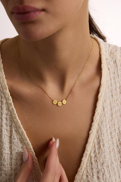 14K Gold Initial Discs Necklace, Tiny Disc Necklace, Monogram Necklace, Kids Initials Jewellery,Custom Coin Necklace, Birthday Gift for Her