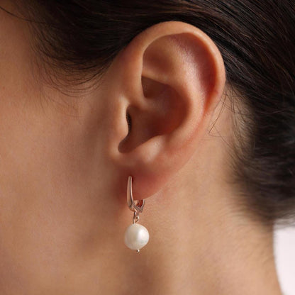 Handmade Pearl Teardrop Huggie Earrings • 925 Silver, Gold Color