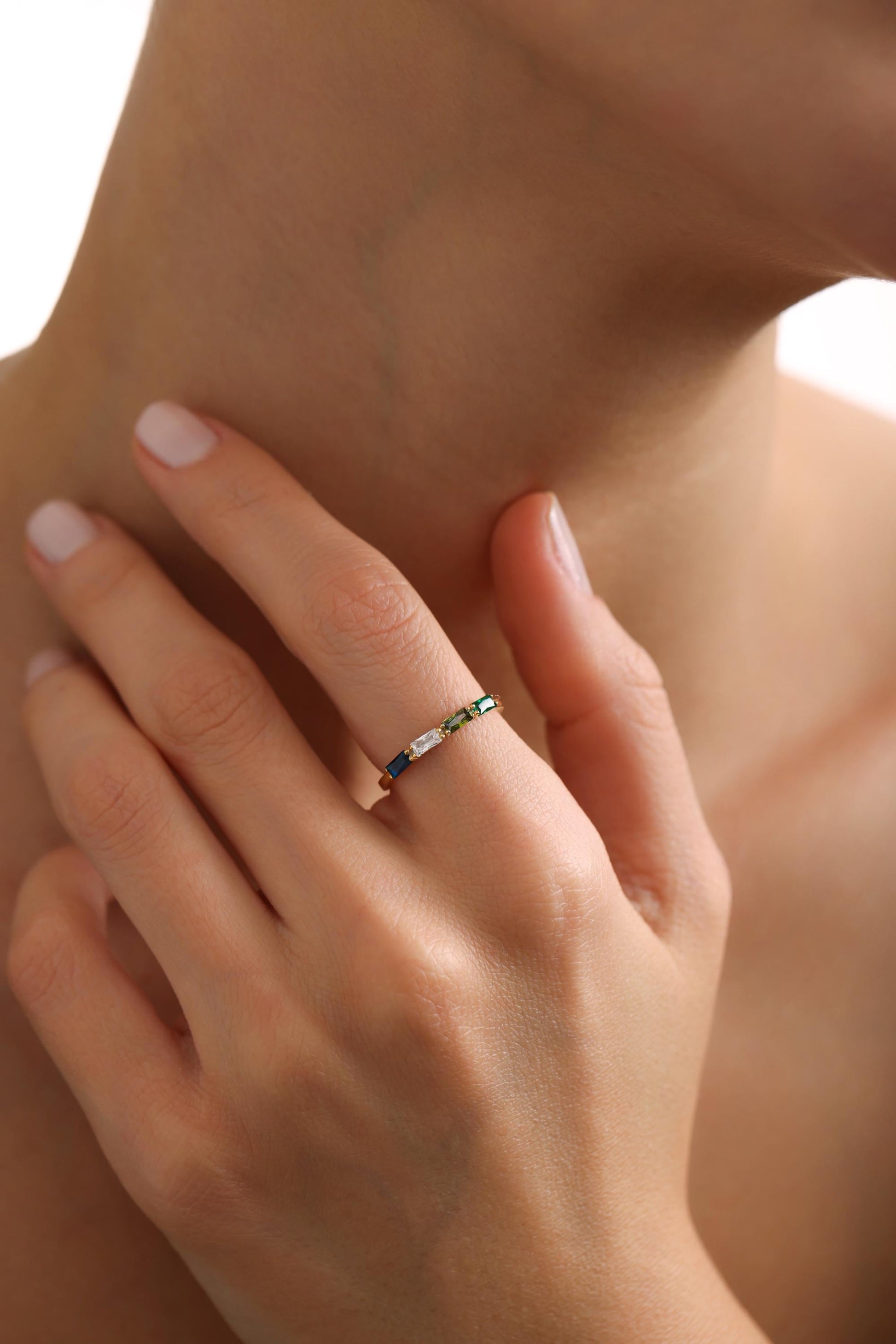 Baguette Birthstone Ring: Custom Sterling Silver Stackable Gemstone Ring