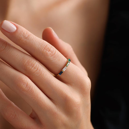 Baguette Birthstone Ring: Custom Sterling Silver Stackable Gemstone Ring