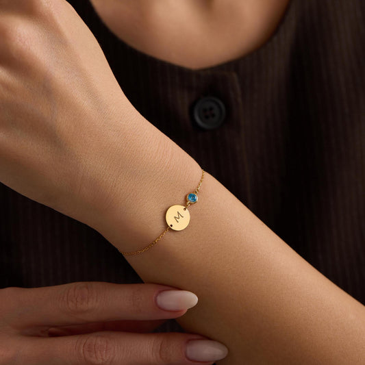 Custom Birthstone Initial Bracelet: Sterling Silver Friendship Jewelry, Bracelet with birthstone
