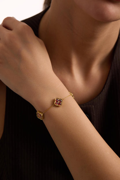 Minimalist Birthstone Clover Bracelet: Gold or Sterling Silver