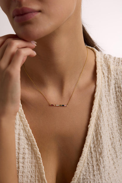 Baguette Birthstone Necklace,Family Birthstone Necklace,Personalized Gift,Mother's Birthstone Jewelry,Mother’s Day Gift,Birthday Gift