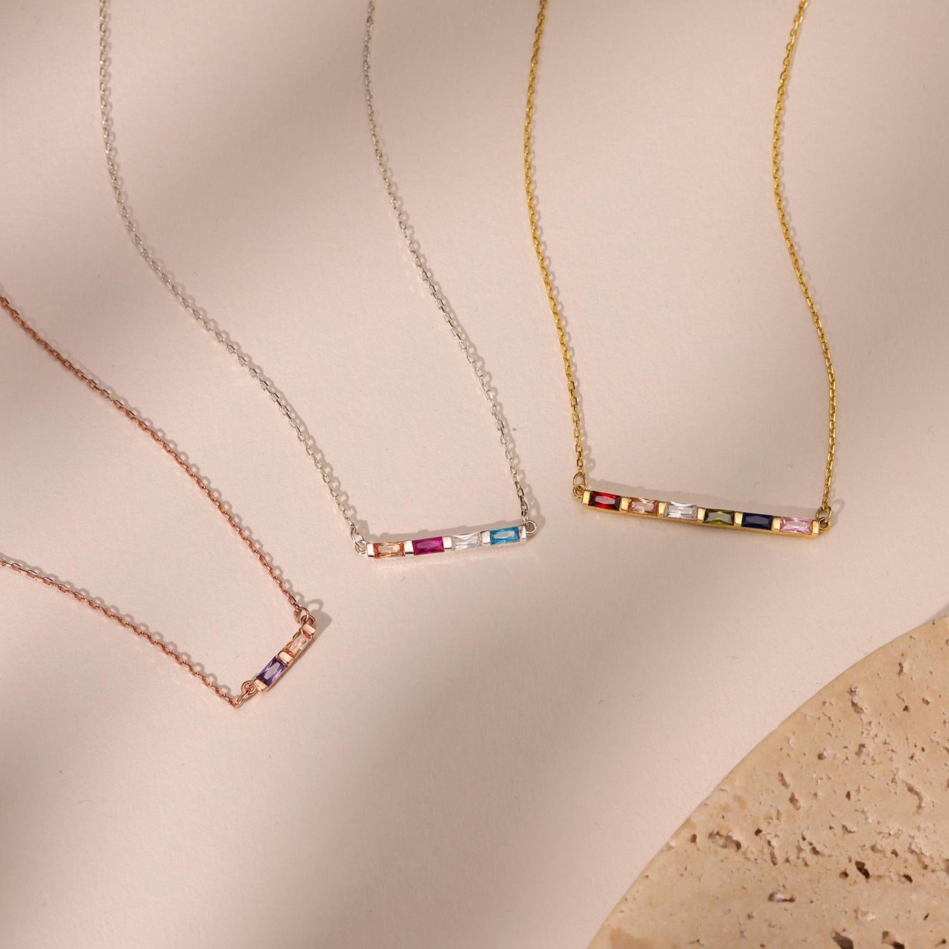 14k Gold Family Birthstone Necklace, Personalized Jewelry Gift For Mom