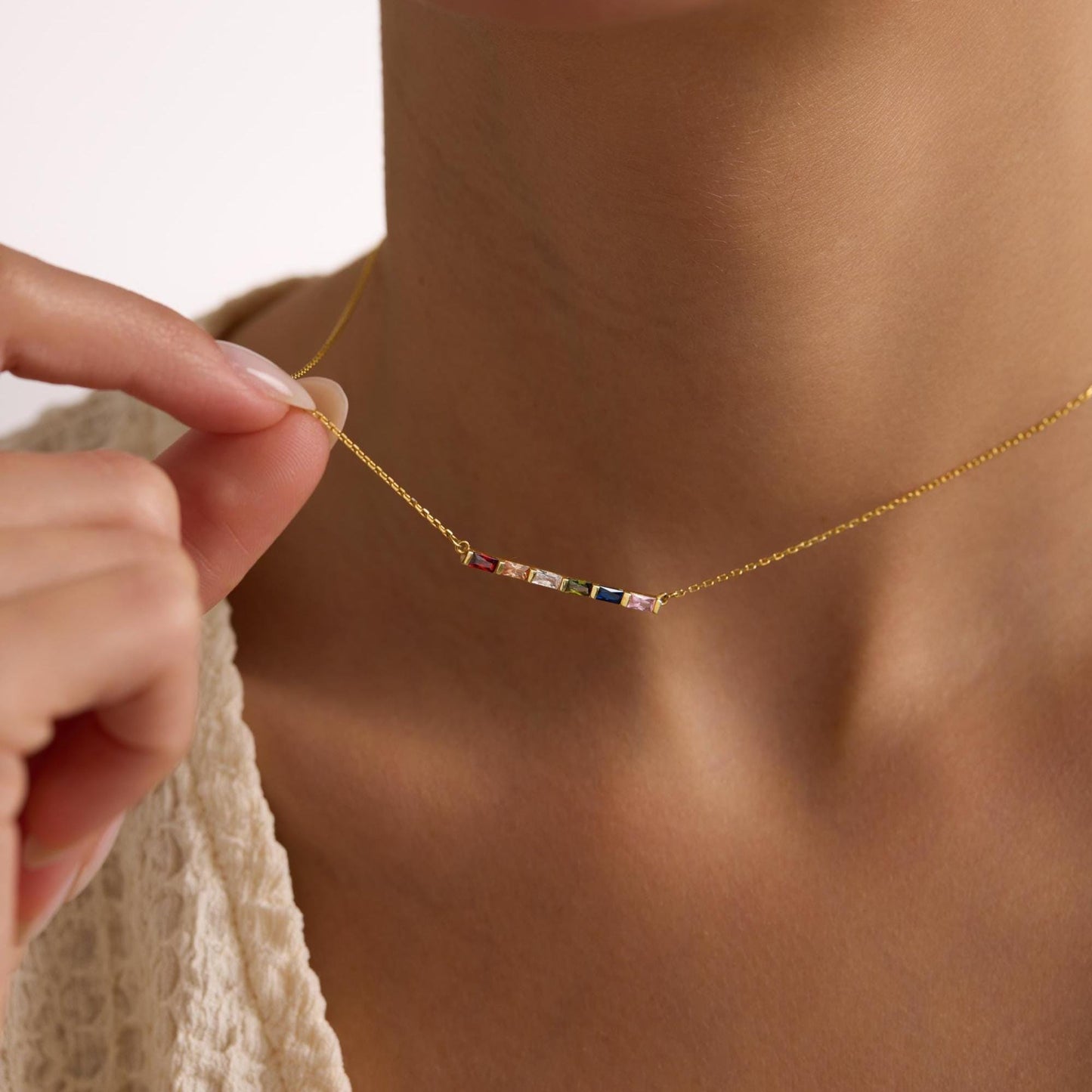 Baguette Birthstone Necklace,Family Birthstone Necklace,Personalized Gift,Mother's Birthstone Jewelry,Mother’s Day Gift,Birthday Gift