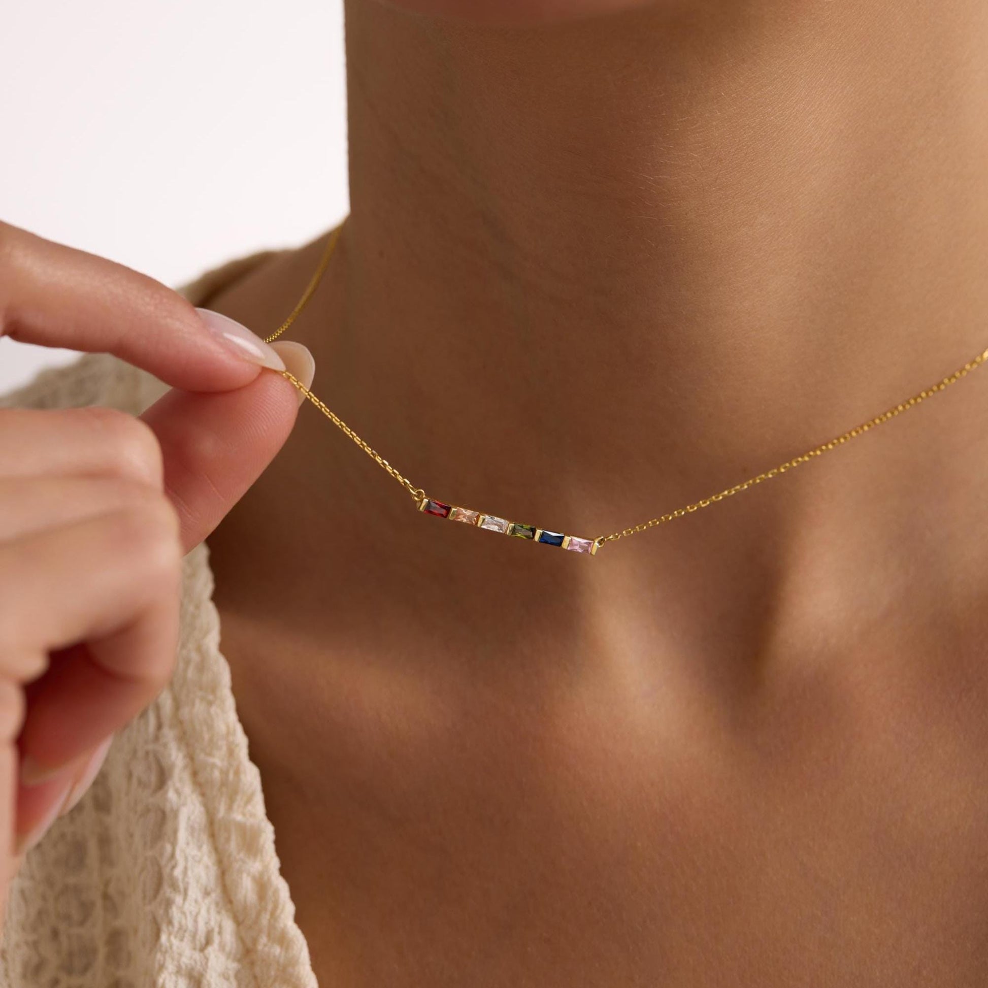 Baguette Birthstone Necklace,Family Birthstone Necklace,Personalized Gift,Mother's Birthstone Jewelry,Mother’s Day Gift,Birthday Gift