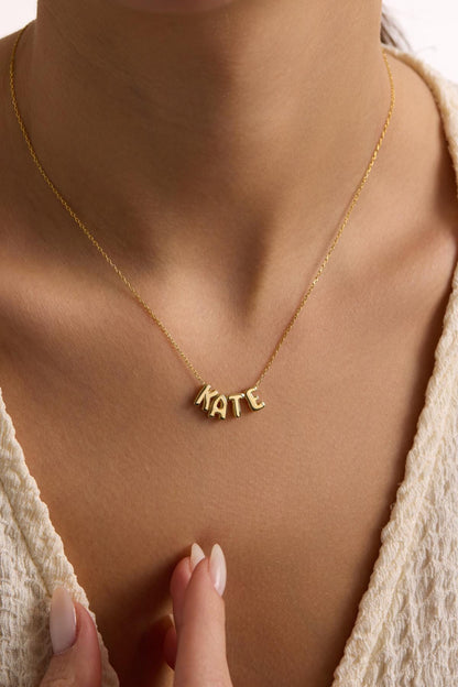 14K Gold 3D Bubble Letter Name Necklace: Personalized Initial Jewelry For Her