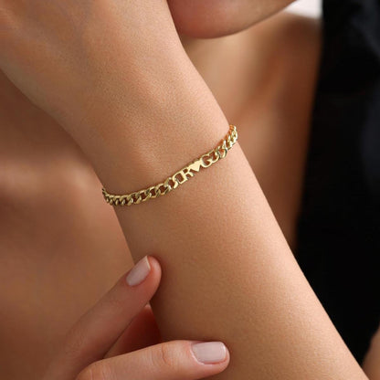 Costum Name Bracelet With Curb Chain, Gold Name Bracelet, Curb chain, Cuban letter Bracelet, Gift for her, Mother's day gift, Gift for Women
