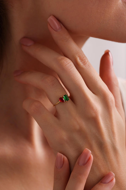 Custom Gemstone Toi et Moi Ring: Emerald & Pear Birthstone