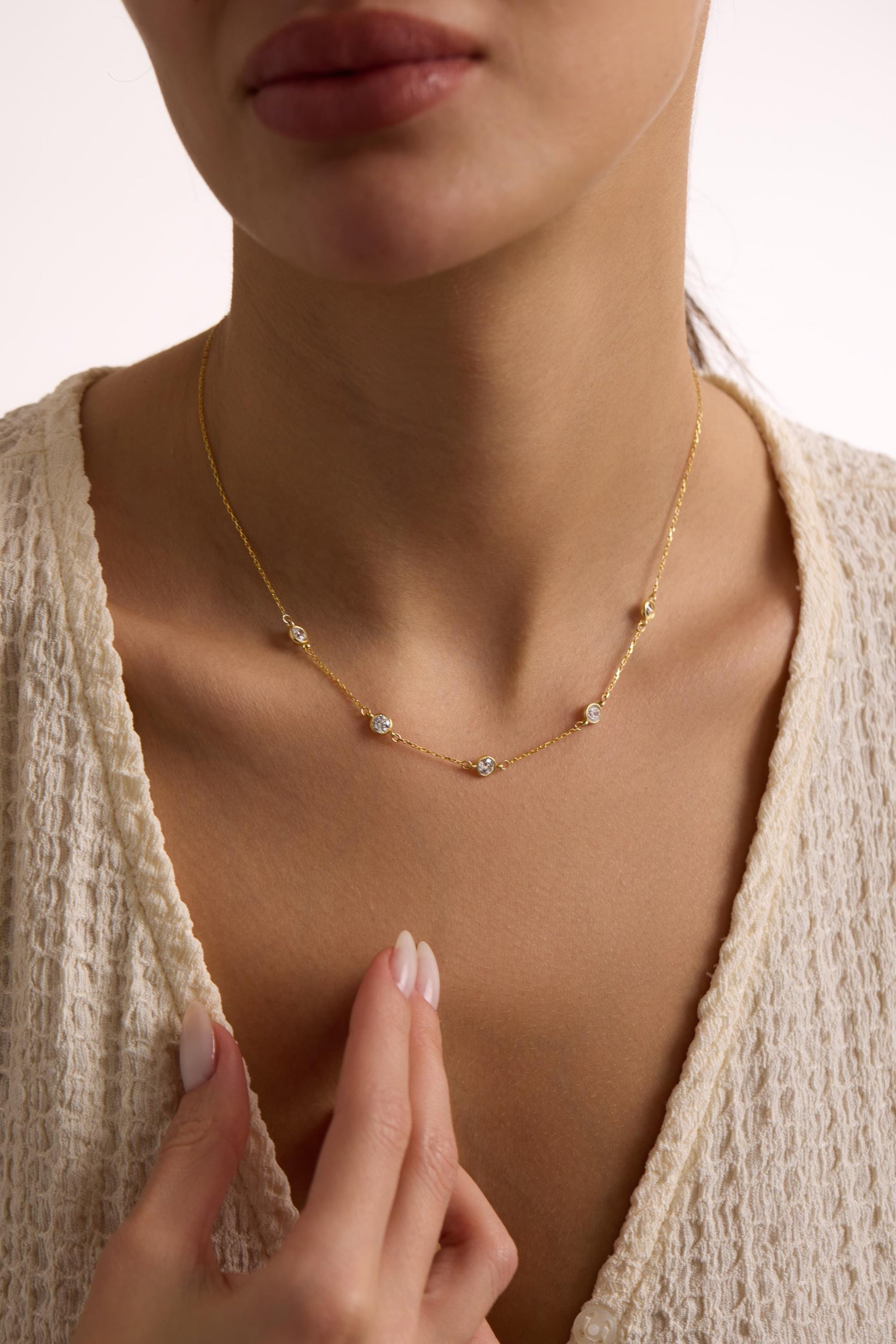 Dainty CZ Diamond Necklace: Round Flower Petal Pendant