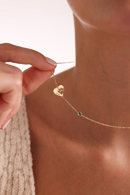 14K Solid Gold Engraved Paw Print Necklace, Pet Memorial Jewelry, Christmas Gift For Dog Mom