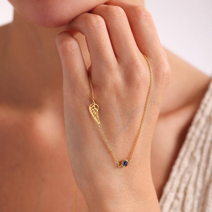 14k Gold Angel Wing Necklace: Birthstone Memorial Gift, Baby Loss Necklace