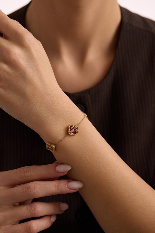 Minimalist Birthstone Clover Bracelet: Gold or Sterling Silver