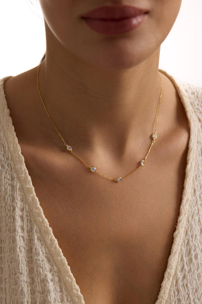 Dainty CZ Diamond Necklace: Round Flower Petal Pendant