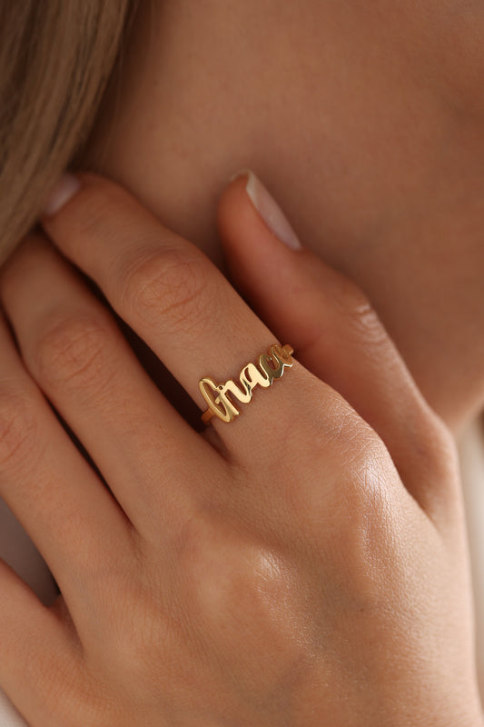 Personalized 14K Gold Name Ring - Stacking Custom Jewelry