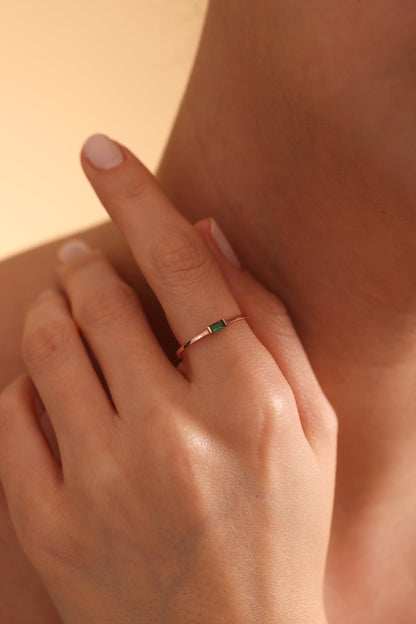 Baguette Sterling Silver Birthstone Ring - Personalized Gemstone Ring , stackable rings gold