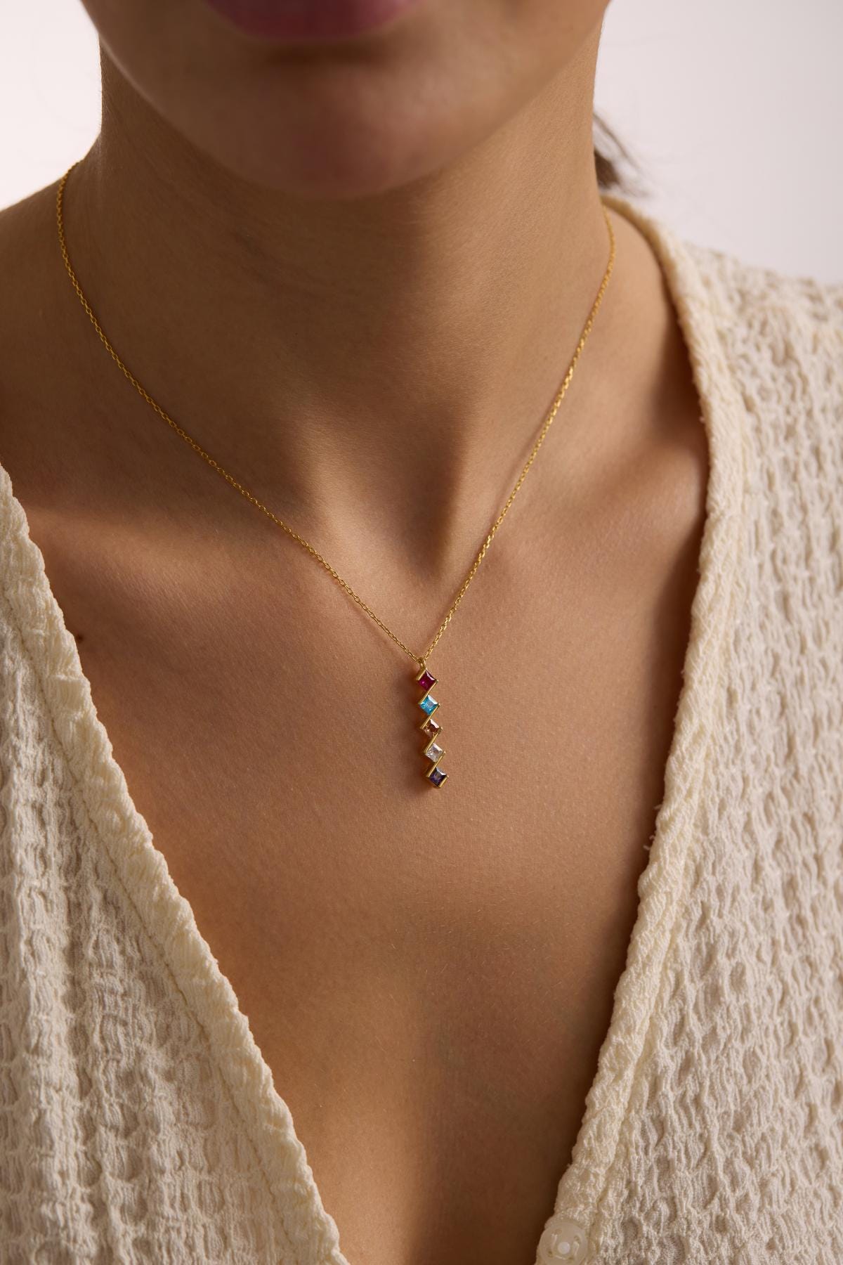 14K Gold Family Birthstone Necklace, 925 Sterling Silver Necklace, Christmas Gift For Mom