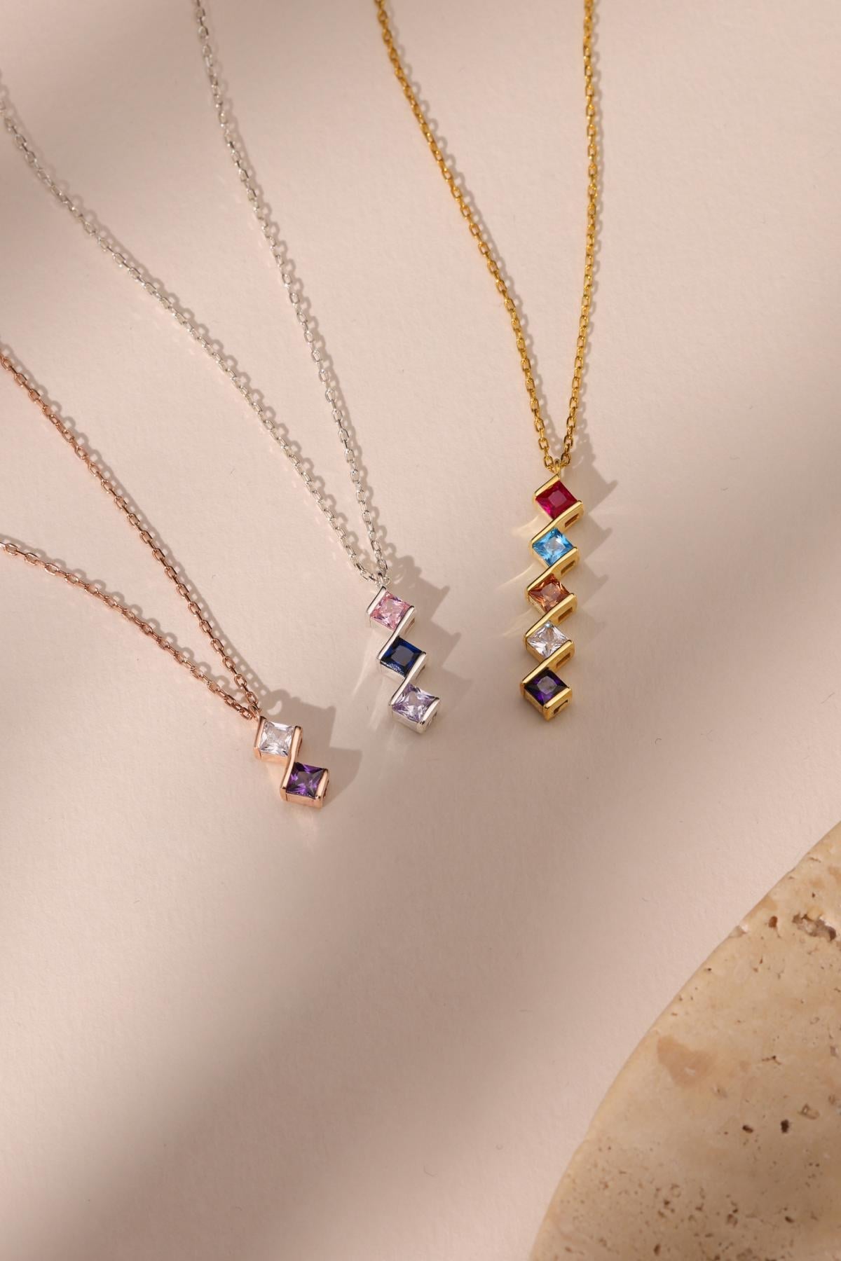 14K Gold Family Birthstone Necklace, 925 Sterling Silver Necklace, Christmas Gift For Mom