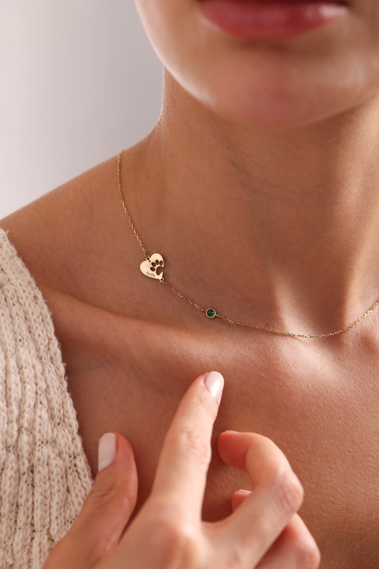 14K Solid Gold Engraved Paw Print Necklace, Pet Memorial Jewelry, Christmas Gift For Dog Mom